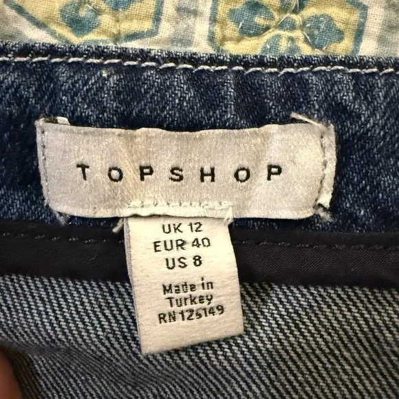 TOPSHOP MOTO Zip Front Denim Dress in Indigo Size 8 Bodycon Mini V-Neck EUC - Picture 4 of 9